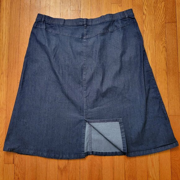 Southern Lady 20W Blue Jean Denim Skirt Pockets Modest Back Slit Dark Wash - Picture 4 of 6